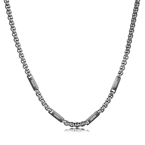 ALBERTBAND Herren Kette mit 1-5 Namen Personalisierte Halskette für Männer Weihnachtstag Vatertagsgeschenk für Papa Opa Ehemann (Schwarz-4 name) von ALBERTBAND