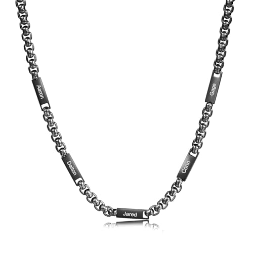ALBERTBAND Herren Kette mit 1-5 Namen Personalisierte Halskette für Männer Weihnachtstag Vatertagsgeschenk für Papa Opa Ehemann (Schwarz-5 name) von ALBERTBAND