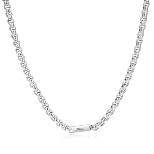 ALBERTBAND Herren Kette mit 1-5 Namen Personalisierte Halskette für Männer Weihnachtstag Vatertagsgeschenk für Papa Opa Ehemann (Silber-1 name) von ALBERTBAND