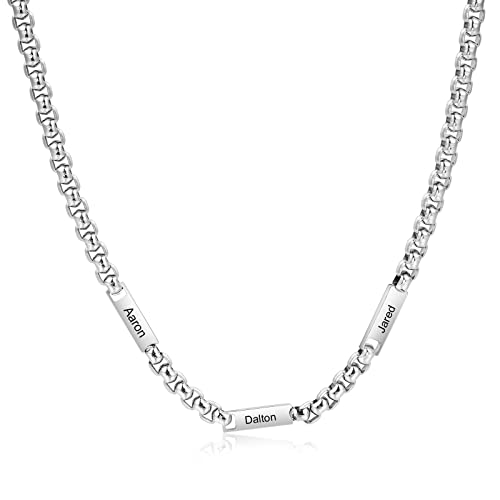 ALBERTBAND Herren Kette mit 1-5 Namen Personalisierte Halskette für Männer Weihnachtstag Vatertagsgeschenk für Papa Opa Ehemann (Silber-3 name) von ALBERTBAND