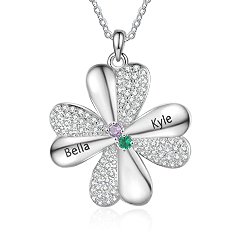 ALBERTBAND Muttertag Schmuck Vierblättrige Kleeblatt Kette Personalisierte Namens und Geburtsstein Halsketten Damen Kette Versilbert Geschenk für Mama, Geburtstag, Valentinstag ALBERTBAND Muttertag Schmuck Vierblättrige Kleeblatt Kette Personalisierte Namens und Geburtsstein Halsketten Damen Kette Versilbert Geschenk für Mama, Geburtstag, Valentinstag von ALBERTBAND