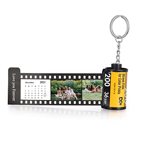 ALBERTBAND Personalisiert Schlüsselanhänger mit Eigenem Foto Gravur Bedrucken mit 5/8/10/15/20 Stück Fotofilm-Rollen Schlüsselbund Geschenk für Weihnachten Geburtstag (kalender+19pcs+text) von ALBERTBAND