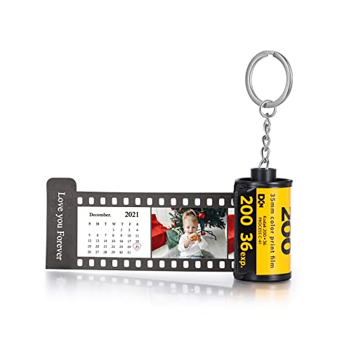 ALBERTBAND Personalisiert Schlüsselanhänger mit Eigenem Foto Gravur Bedrucken mit 5/8/10/15/20 Stück Fotofilm-Rollen Schlüsselbund Geschenk für Weihnachten Geburtstag (kalender+9pcs+text) von ALBERTBAND