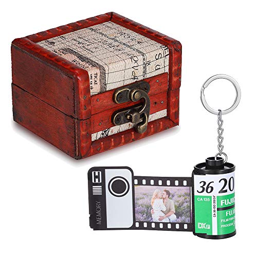 ALBERTBAND Personalisiert Schlüsselanhänger mit Eigenem Foto Gravur Bedrucken mit 5/8/10/15/20 Stück Fotofilm-Rollen Schlüsselbund Geschenk für Weihnachten Geburtstag (FilmRoll+Vintage Box-10pcs) von ALBERTBAND