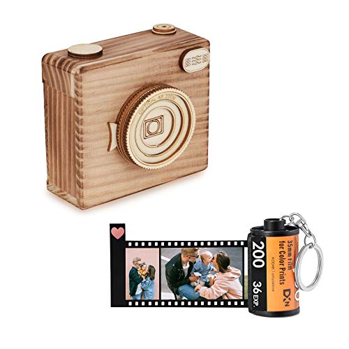 ALBERTBAND Personalisiert Schlüsselanhänger mit Eigenem Foto Gravur Bedrucken mit 5/8/10/15/20 Stück Fotofilm-Rollen Schlüsselbund Geschenk für Weihnachten Geburtstag (FilmRoll+Kamerabox) von ALBERTBAND