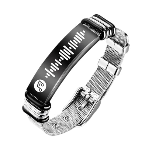 ALBERTBAND Personalisierte Armband mit Foto Gravur Schwarzer Stahl Typenschild ID Tag Mesh Band Verstellbares Armband für Männer Frauen Valentinstag Schmuck Geschenk (#2Musik) von ALBERTBAND