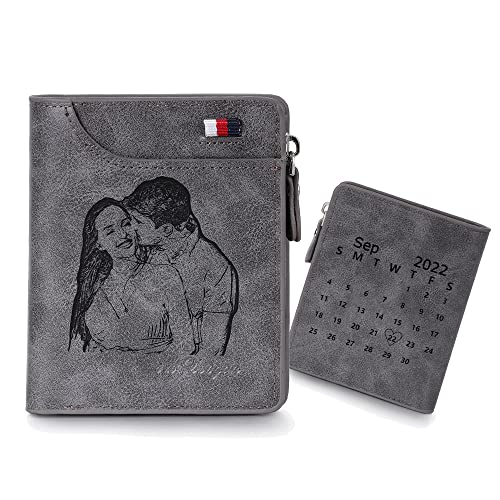 ALBERTBAND Personalisierte Brieftasche für Männer mit Foto und Datum Papa Geldbörse Vatertagsgeschenk Leder Grau Braun Geldbörse Jahrestag, Geburtstag Geschenk von ALBERTBAND