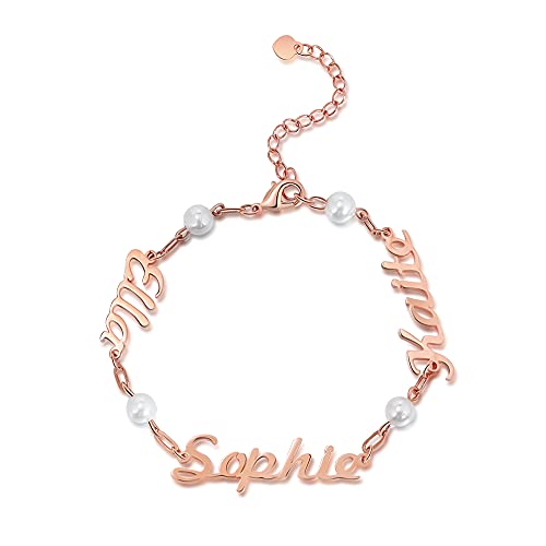 ALBERTBAND Personalisierte Fußkettchen mit 3 Namen Pearl Fußkettchen verstellbare Kette in Silber/Gold/Rosegold Strand Fußkettchen Jubiläumsgeschenk für die besten Freunde Mutter Familie (Rosegold) von ALBERTBAND