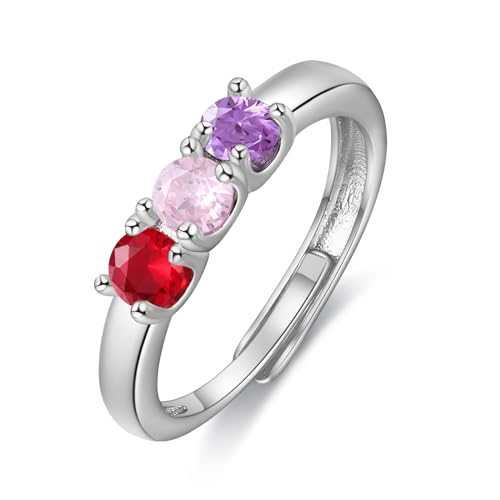 ALBERTBAND Personalisierte Geburtsstein-Ringe Twist Ring für Frauen Silber Gold Versprechen Ring Geschenk für Valentinstag Weihnachten Geburtstag Jahrestag (Silber-3 Geburtsstein) von ALBERTBAND