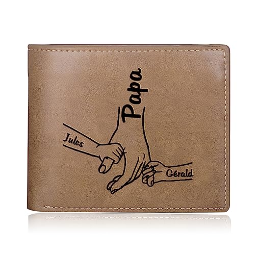 ALBERTBAND Personalisierte Papa Geldbörsen Leder Foto Namen Brieftasche Braunes Portemonnaie für Männer Geschenke für Männer Vatertag Weihnachten von ALBERTBAND