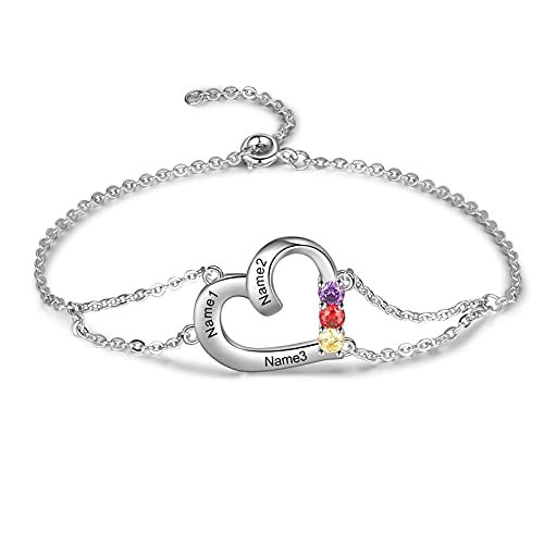 ALBERTBAND Personalisierte Herz Armband für Frauen Silber Anhänger mit Gravur 3 Namen und Geburtssteine Verstellbar Mutter Tochter Armbänder Schmuck Geschenk zum Muttertag Geburtstag Weihnachten (#1) ALBERTBAND Personalisierte Herz Armband für Frauen Silber Anhänger mit Gravur 3 Namen und Geburtssteine Verstellbar Mutter Tochter Armbänder Schmuck Geschenk zum Muttertag Geburtstag Weihnachten (#1) von ALBERTBAND