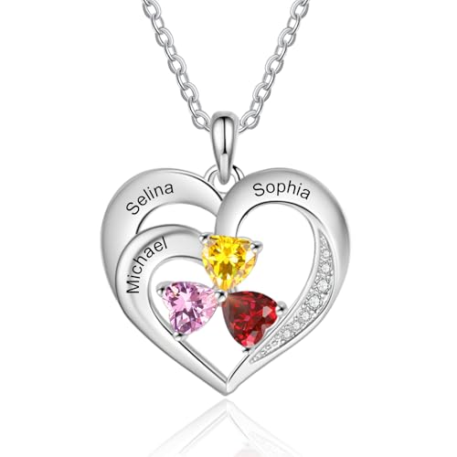 ALBERTBAND Personalisierte Herz Halskette für Frauen mit Name Geburtsstein Personalisierte Schmuck Geschenke für Frauen Frau Mama ihr (A-3 Geburtsstein) von ALBERTBAND
