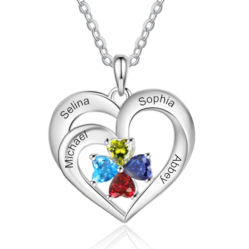Personalisierte Herz Halskette für Frauen mit Name Geburtsstein Personalisierte Schmuck Geschenke für Frauen Frau Mama ihr (A-4 Geburtsstein) von ALBERTBAND