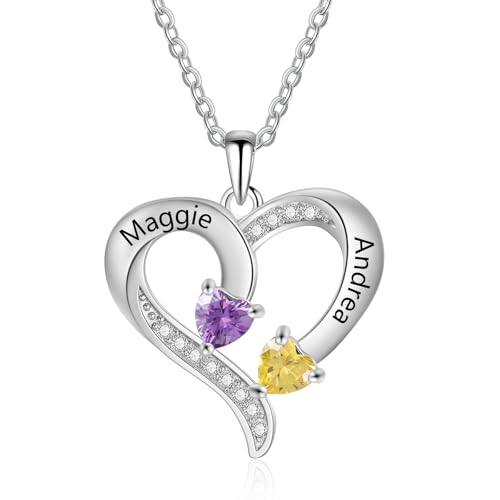 ALBERTBAND Personalisierte Herz Halskette für Frauen mit Name Geburtsstein Personalisierte Schmuck Geschenke für Frauen Frau Mama ihr (B-2 Geburtsstein) von ALBERTBAND