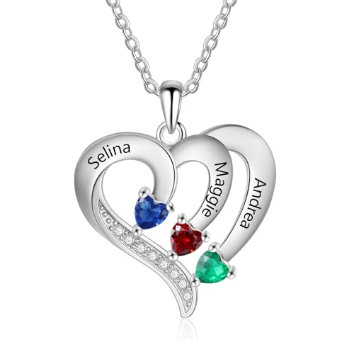 ALBERTBAND Personalisierte Herz Halskette für Frauen mit Name Geburtsstein Personalisierte Schmuck Geschenke für Frauen Frau Mama ihr (B-3 Geburtsstein) von ALBERTBAND