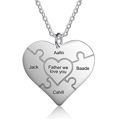ALBERTBAND Personalisierte Herz Puzzle Halskette Custom 1-12 Namen und 1 Text Anhänger für Frauen BFF Freundschaft Schwester Halskette Geschenk für Mutter Großmutter Weihnachten Herzkette (4 names) von ALBERTBAND