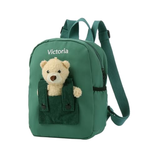 ALBERTBAND Personalisierte Kinderrucksäcke mit Namen Rucksack für Kinder Kindergarten Unterwegs Geschenk für Sohn Tochter Freund Blume Regenbogen Bär Rucksack (Bär-Grün) von ALBERTBAND