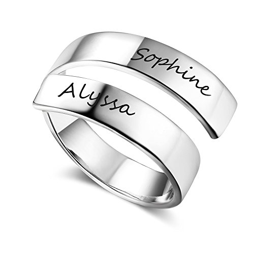 ALBERTBAND Personalisierte Namensringe für Frauen Männer Rostfreier Stahl Ringe mit offenem Ende Einstellbar Geschenk für Frauen Weihnachten Valentinstag Geburtstag (#1-Silber) von ALBERTBAND