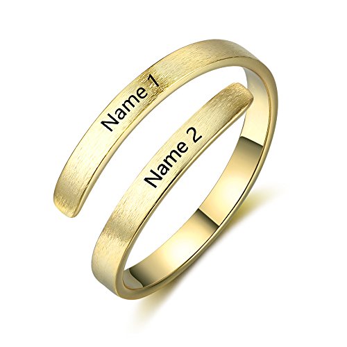 ALBERTBAND Personalisierte Namensringe für Frauen Männer Rostfreier Stahl Ringe mit offenem Ende Einstellbar Geschenk für Frauen Weihnachten Valentinstag Geburtstag (#3-Gold) von ALBERTBAND