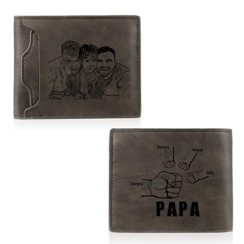 ALBERTBAND Personalisierte Papa Geldbörsen Leder Foto Namen Brieftasche Braunes Portemonnaie für Männer Geschenke für Männer Vatertag Weihnachten (c-4 Name) von ALBERTBAND