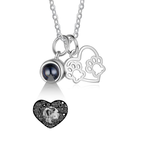 ALBERTBAND Personalisierte Projektion Foto Kette Kette mit Bild Pet Hund oder Katze Paw Print Anhänger Personalisierte Geschenke für Damen, Mädchen, Freundinnen, Ehefrauen, Großmütter, Paare von ALBERTBAND