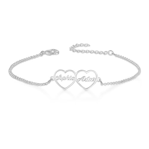 ALBERTBAND Personalisierter Herz Armbänder mit 1-4 Namen Infinity Armband Damen Armband mit Gravur Freundschaftsarmband Valentinstag Geburtstags Weihnachten Muttertag Geschenk (2 Herz) von ALBERTBAND