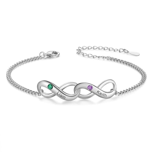 ALBERTBAND Personalisiertes Damen Armband mit Namens Geburtsstein Silber Infinity Armbändern Geschenke für Mama Tochter Mädchen Beste Freundin Weihnachten Valentinstag (B-2 stone) von ALBERTBAND