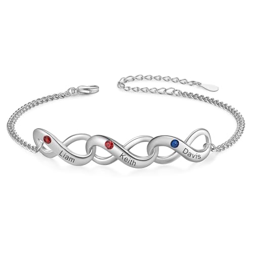 ALBERTBAND Personalisiertes Damen Armband mit Namens Geburtsstein Silber Infinity Armbändern Geschenke für Mama Tochter Mädchen Beste Freundin Weihnachten Valentinstag (B-3 stone) von ALBERTBAND