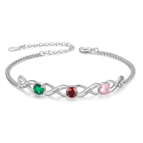 ALBERTBAND Personalisiertes Damen Armband mit Namens Geburtsstein Silber Infinity Armbändern Geschenke für Mama Tochter Mädchen Beste Freundin Weihnachten Valentinstag (C-3 stone) von ALBERTBAND