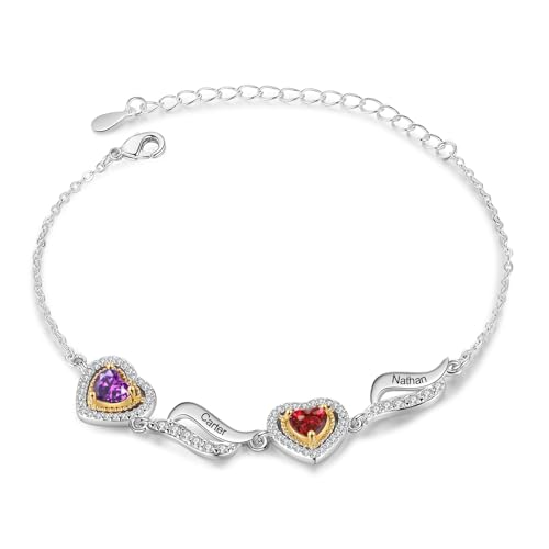 ALBERTBAND Personalisiertes Damenarmband mit Name Geburtsstein Herz Unendlichkeits Armbänder für Damen Geschenk für Weihnachten Muttertag Jahrestag (2 stone) von ALBERTBAND