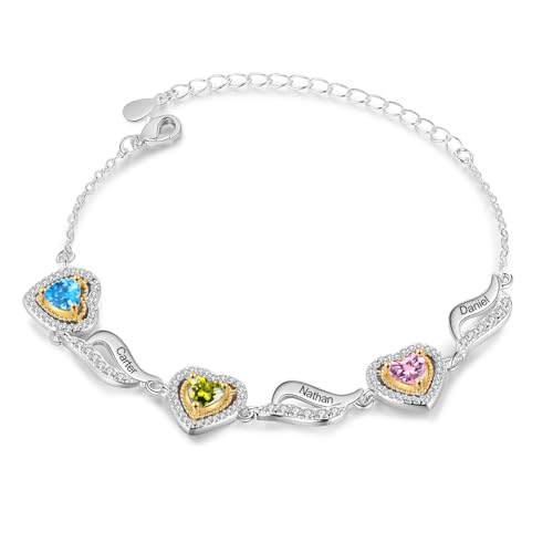 ALBERTBAND Personalisiertes Damenarmband mit Name Geburtsstein Herz Unendlichkeits Armbänder für Damen Geschenk für Weihnachten Muttertag Jahrestag (3 stone) von ALBERTBAND