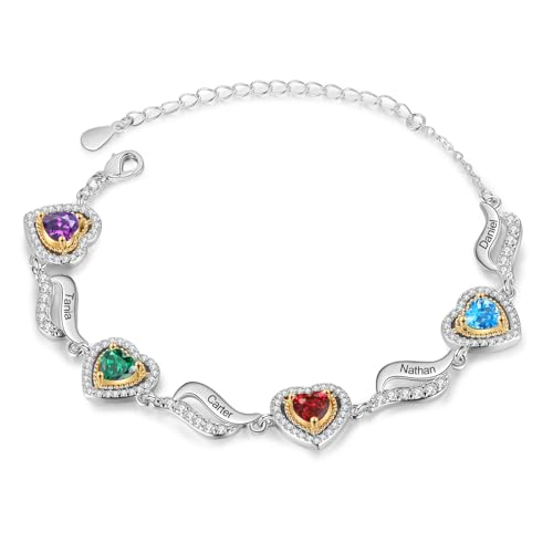 ALBERTBAND Personalisiertes Damenarmband mit Name Geburtsstein Herz Unendlichkeits Armbänder für Damen Geschenk für Weihnachten Muttertag Jahrestag (4 stone) von ALBERTBAND
