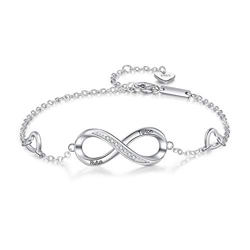 ALBERTBAND Personalisiertes Silber Infinity Armband mit 2 Namensarmbändern für Frauen Mädchen Beste Freundin Weihnachten Valentinstag Gravierte Verstellbare 2 Herz Kette von ALBERTBAND