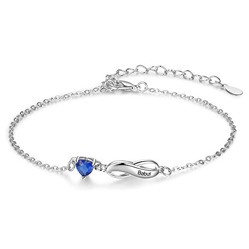 ALBERTBAND Armbänder Personalisiertes Silber Infinity Armband mit 1-7 Namen und Charms Simulierte Geburtssteine Verstellbare Armbänder für Frauen Mädchen (1 name) von ALBERTBAND