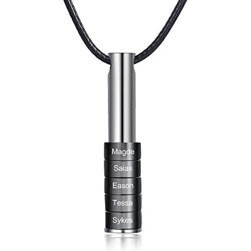 Albertband Halskette für Männer Personalisierte gravierte Lederanhänger mit 1-9 Perlen in Silber/Schwarz Halsketten Familie Vater Vater Ehemann Beste Freunde Geschenk für den Vatertag (Schwarz-5names) Albertband Halskette für Männer Personalisierte gravierte Lederanhänger mit 1-9 Perlen in Silber/Schwarz Halsketten Familie Vater Vater Ehemann Beste Freunde Geschenk für den Vatertag (Schwarz-5names) von ALBERTBAND