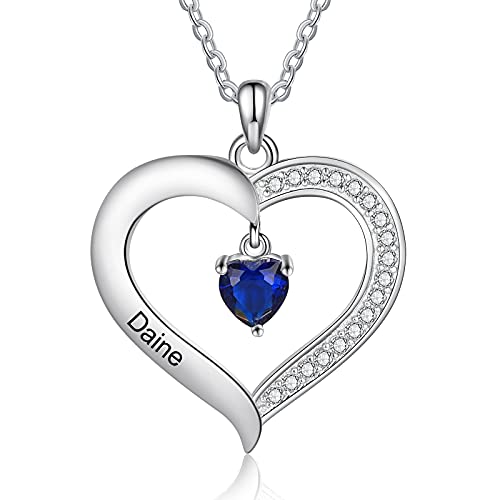 ALBERTBAND Personalisierte 1-8 Geburtssteine Halskette Silber 925 Halskette Damen Herz Anhänger mit Namensgravur Mutter Tochter Kette Geschenk zum Muttertag Valentinstag Weihnachten (1 name) von ALBERTBAND