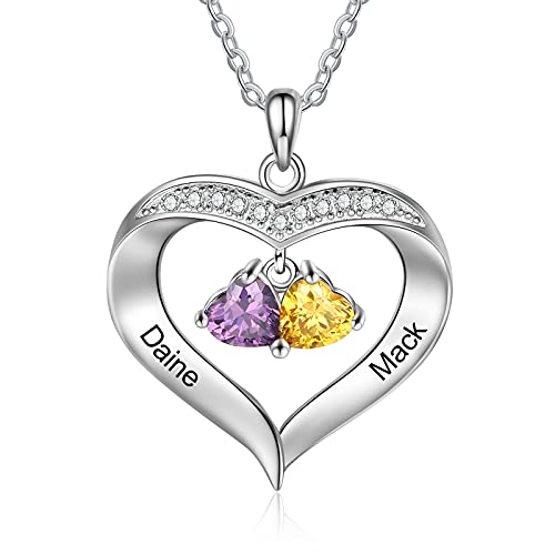 ALBERTBAND Personalisierte 1-8 Geburtssteine Halskette Silber 925 Halskette Damen Herz Anhänger mit Namensgravur Mutter Tochter Kette Geschenk zum Muttertag Valentinstag Weihnachten (2 names) von ALBERTBAND