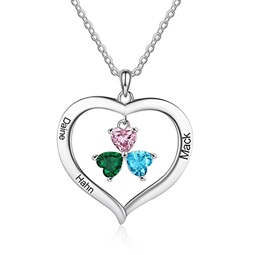 ALBERTBAND Personalisierte 1-8 Geburtssteine Halskette Silber 925 Halskette Damen Herz Anhänger mit Namensgravur Mutter Tochter Kette Geschenk zum Muttertag Valentinstag Weihnachten (3 names) von ALBERTBAND