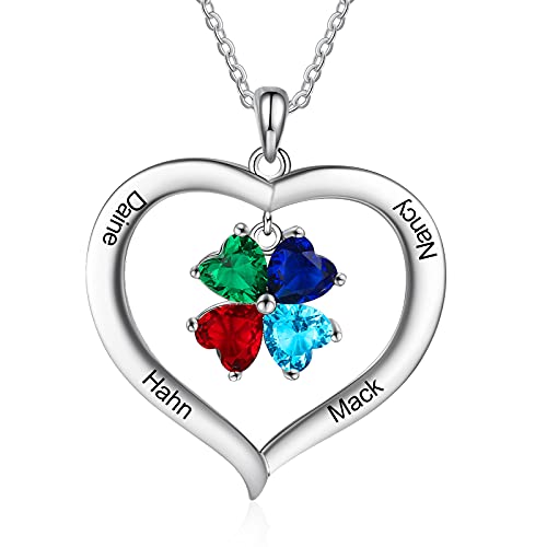 ALBERTBAND Personalisierte 1-8 Geburtssteine Halskette Silber 925 Halskette Damen Herz Anhänger mit Namensgravur Mutter Tochter Kette Geschenk zum Muttertag Valentinstag Weihnachten (4 names) von ALBERTBAND