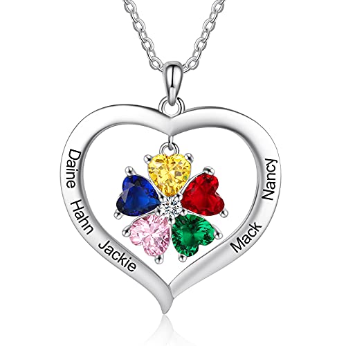 ALBERTBAND Personalisierte 1-8 Geburtssteine Halskette Silber 925 Halskette Damen Herz Anhänger mit Namensgravur Mutter Tochter Kette Geschenk zum Muttertag Valentinstag Weihnachten (5 names) von ALBERTBAND