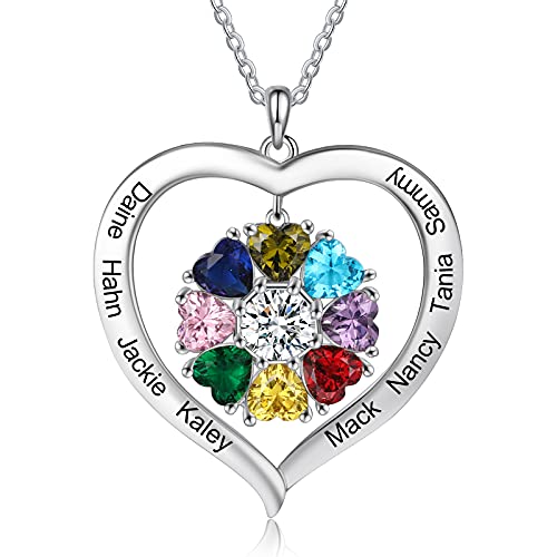 ALBERTBAND Personalisierte 1-8 Geburtssteine Halskette Silber 925 Halskette Damen Herz Anhänger mit Namensgravur Mutter Tochter Kette Geschenk zum Muttertag Valentinstag Weihnachten (8 names) von ALBERTBAND