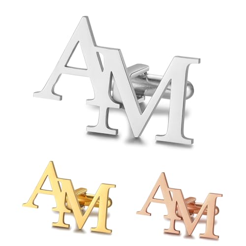 Albertband Personalisierte Manschettenknöpfe mit A-Z Alphabet Buchstaben Graviert 2 PCS Name Manschettenknöpfe für Männer Business Party Weihnachten Bräutigam Trauzeuge Geburtstag (#1) von ALBERTBAND