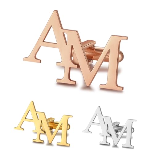 Albertband Personalisierte Manschettenknöpfe mit A-Z Alphabet Buchstaben Graviert 2 PCS Name Manschettenknöpfe für Männer Business Party Weihnachten Bräutigam Trauzeuge Geburtstag (#3) von ALBERTBAND