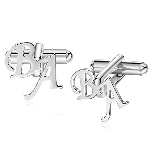 Albertband Personalisierte Manschettenknöpfe mit A-Z Alphabet Buchstaben Graviert 2 PCS Name Manschettenknöpfe für Männer Business Party Weihnachten Bräutigam Trauzeuge Geburtstag (#4) von ALBERTBAND