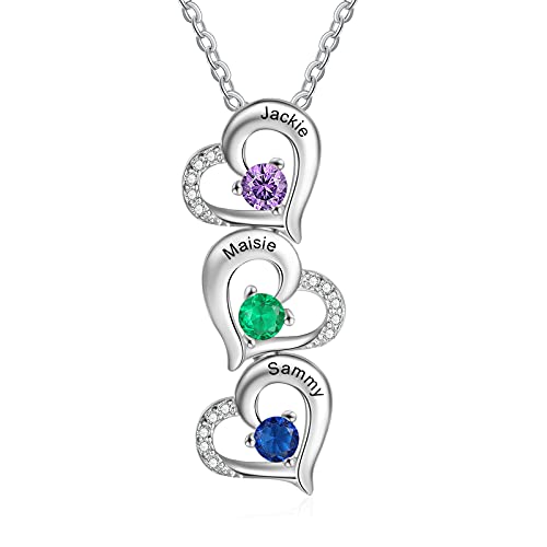 ALBERTBAND Personalisierte Mutter Name Herz Halskette 2/3/4/5 Simulierte Birthstones 925 Sterling Silber Mutter Kind Halskette für Ehefrau Mutter (#3Herz) von ALBERTBAND