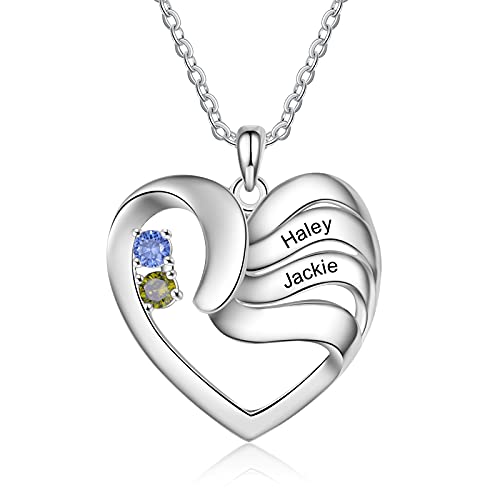ALBERTBAND Personalisierte Mutter Name Herz Halskette 2/3/4/5 Simulierte Birthstones 925 Sterling Silber Mutter Kind Halskette für Ehefrau Mutter (2 Steine) von ALBERTBAND