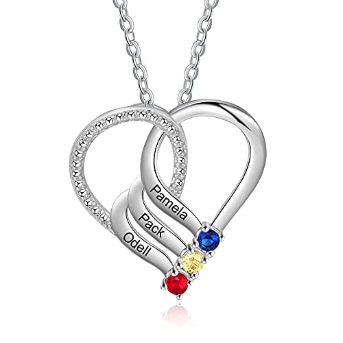 ALBERTBAND Personalisierte Mutter Tochter Herz Halskette 2/3/4/5/6 Simulierte Geburtssteine 925 Sterling Silber Mutter Kind Anhänger Ehefrau Muttertag Weihnachtsschmuck (3 steine) von ALBERTBAND