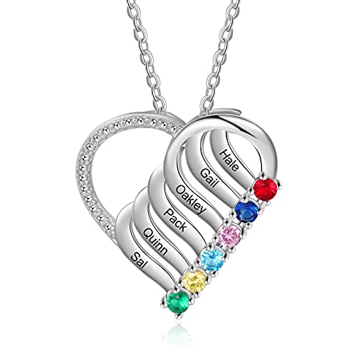 ALBERTBAND Personalisierte Mutter Tochter Herz Halskette 2/3/4/5/6 Simulierte Geburtssteine 925 Sterling Silber Mutter Kind Anhänger Ehefrau Muttertag Weihnachtsschmuck (6 steine) von ALBERTBAND