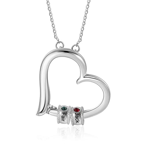 ALBERTBAND Personalisierte Mutter Tochter Herz Halskette 2/3/4/5/6 Simulierte Geburtssteine 925 Sterling Silber Mutter Kind Anhänger Ehefrau Muttertag Weihnachtsschmuck (S-2perlen) von ALBERTBAND