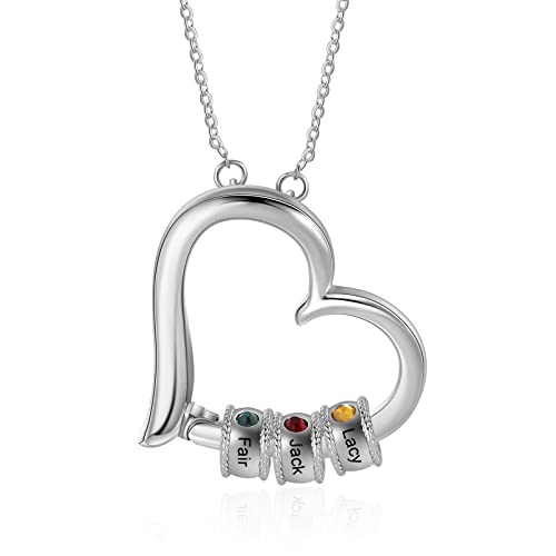 ALBERTBAND Personalisierte Mutter Tochter Herz Halskette 2/3/4/5/6 Simulierte Geburtssteine 925 Sterling Silber Mutter Kind Anhänger Ehefrau Muttertag Weihnachtsschmuck (S-3perlen) von ALBERTBAND